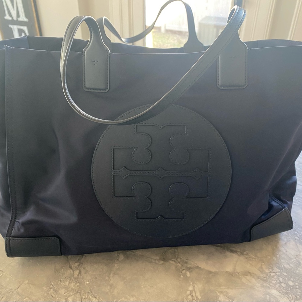 Tory Burch Navy Logo Nylon Tote